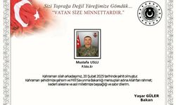 MSB: Piyade Sözleşmeli Er Mustafa Uslu şehit oldu