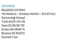 Hatay’da 3.9 büyüklüğünde deprem