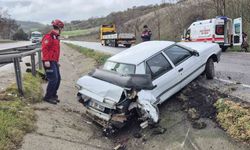 Refüje giren otomobildeki  2 kişi yaralandı