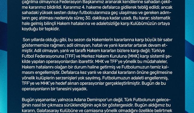 Adana Demirspor: "4. hakeme kararımızı defalarca bildirdik"