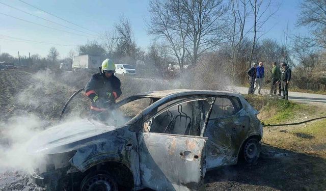 Tarlaya çektiği otomobilde kendini yakmaya çalıştı