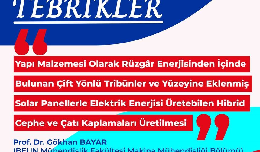 BEUN Öğretim Üyesi Prof. Dr. Bayar’ın çevre dostu faydalı model başvurusu tescillendi